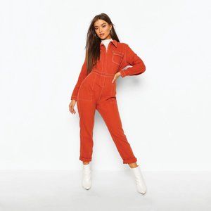 Pocket Contrast Stitch Denim Boilersuit